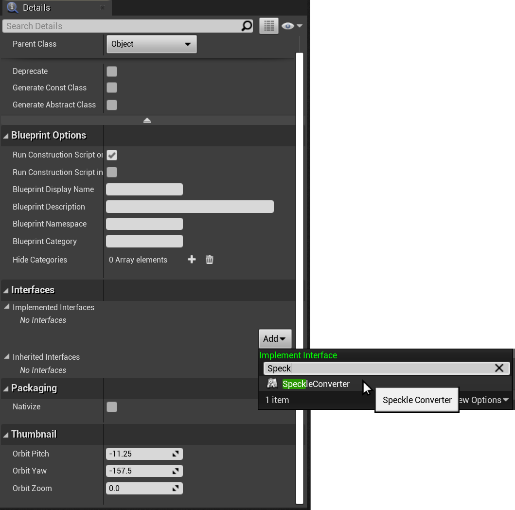 Screenshot of Class Settings adding ISpeckleConverter to Implemented Interfaces array